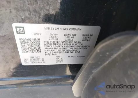 2023 Chevrolet Trailblazer Fwd Lt z USA, uszkodzony, nr VIN KL79MPS23PB201700